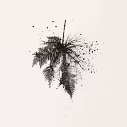 a black ink painting with leaves on it
