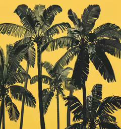 a picture of some palm trees with yellow background