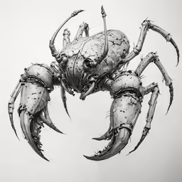 an animal shaped like a spider with claws on its back