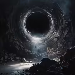 there is a dark tunnel with a small person inside