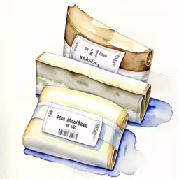 a drawing of rolled papers laying next to each other,watercolor of two rolled packages of food
