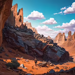 an animated, landscape scene of some rocks and dirt