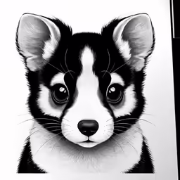 a black and white drawing of a puppy