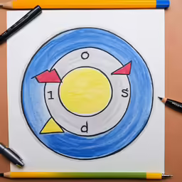 a drawing is shown on paper with markers and a pencil