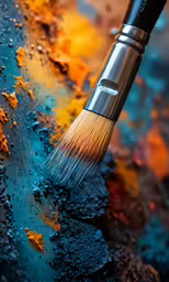 a close up view of a paintbrush on wet paint