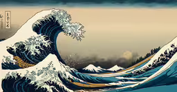 an image of a wave in the ocean,a painting with large waves on the ocean