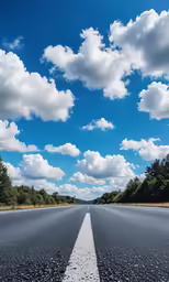 an empty highway that appears to be empty under a blue sky