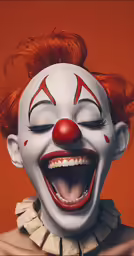 there is a creepy clown wearing a white mask