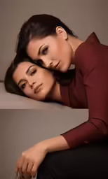 a woman posing for a photo with her head propped up