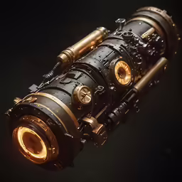 a mechanical device is lit up on black background
