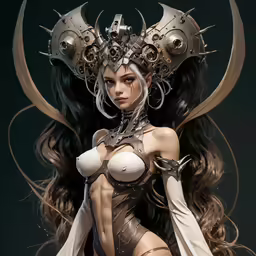 a woman with some hair and a horned head