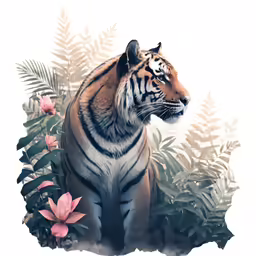 a tiger is sitting in the middle of some flowers
