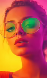 woman with sunglasses in colorful light