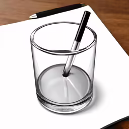 a cup with a pen is next to a drawing pad