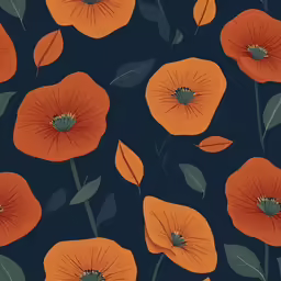 a floral wallpaper with orange flowers on a dark background