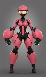 the female robot in pink is in full costume