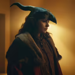 a person wearing a horned horned hat