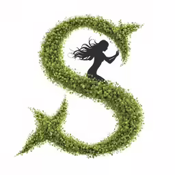 there is a woman standing on top of a sign with the letter s
