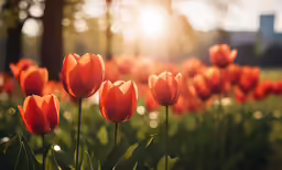 a group of red tulips sitting on the ground