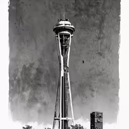 a tall, tall, silver tower with a clock on top