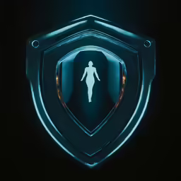 an image of a woman in a glowing suit on a shield