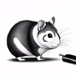 a drawing of an animal sniffing at a remote control