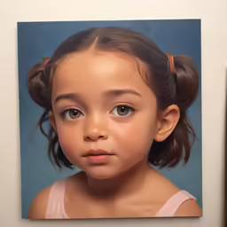 a young girl looking at the camera in an attempt to get her image painted on canvas