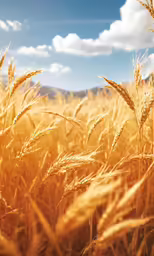 a field of tall grass under a blue sky with clouds