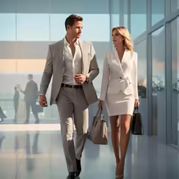 a young couple walking together carrying their purses
