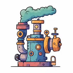 cartoon steam engine, colored, white background