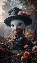 a person in a hat and with a camera is standing in the woods