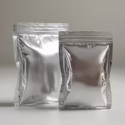 2 - ounce silver metallic ziplock bags on a table