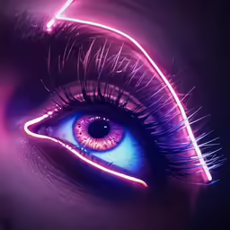 close up of a pink neon - light eye