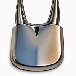 a silver metal object with large horns on it