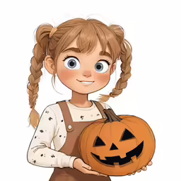 a young girl holding a pumpkin with her eyes wide open