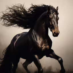 a horse is running fast through the air