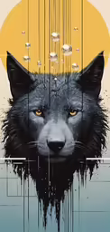 wolf is shown with yellow, blue and orange colors