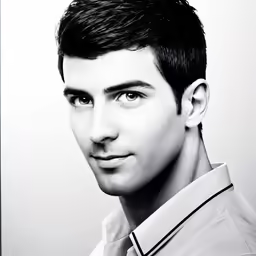 the head shot of an elegant man with a side part cut back