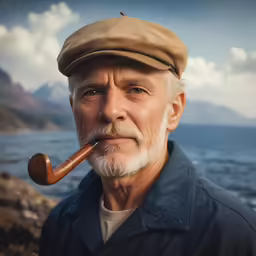 a man with a hat and pipe in his mouth