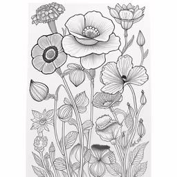 black and white flower drawing with different colors,black and white flower print on paper