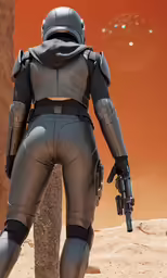 a person with a gun in the desert