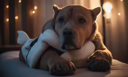 the dog is laying on a white pillow