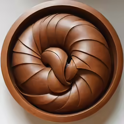 a large wooden bowl with a spiral design