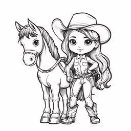 a cowboy girl and her horse drawn by hand