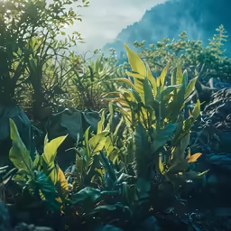 a jungle of wild plants on a cloudy day