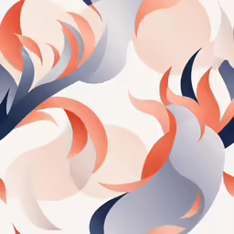 red and grey wavy shapes, painted on white