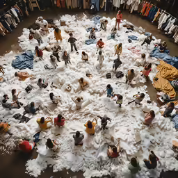 a group of people sitting in a pile of snow near other people