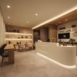 an interior shot of a room with lights