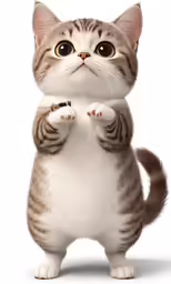 a cute cat with big eyes is standing upright