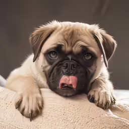 a dog that is laying down on a pillow